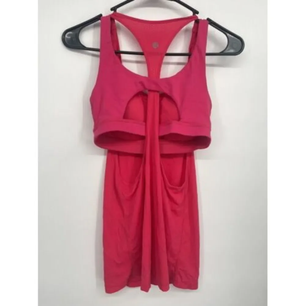 Lululemon Size 4 2-in-1 Tank Top Women Pink‎ Good Built-in Bra Racerback Mesh